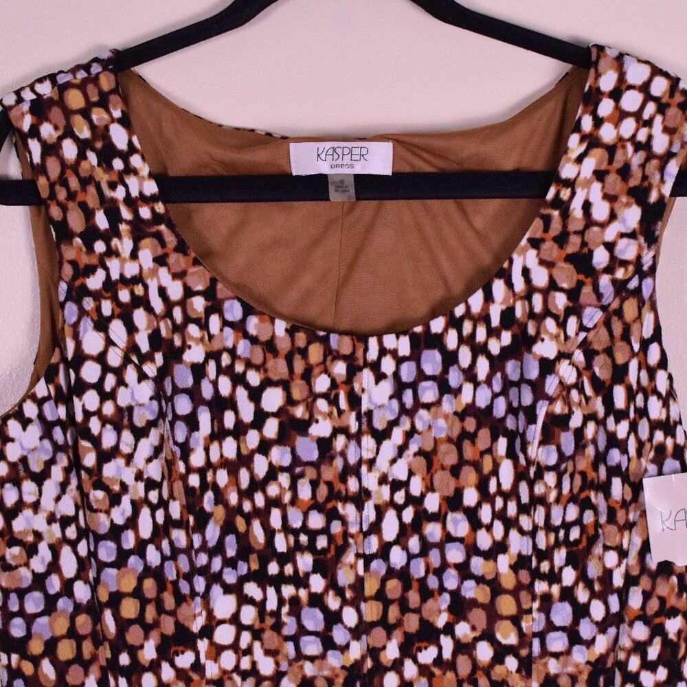 *NWT* Women's KASPER Vintage Brown Abstract Polka Dot Sleeveless Dress - Size 16 - Picture 3 of 7